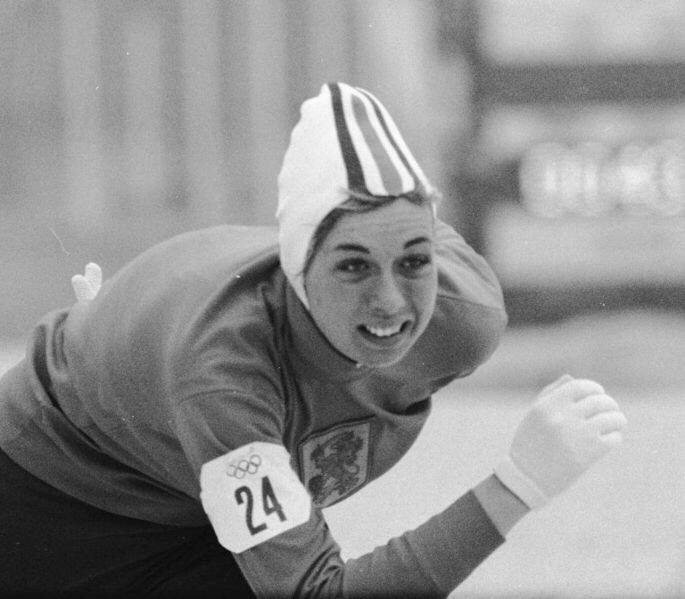 Carry Geijssen tijdens Olympische gouden race Carry Geijssen tijdens Olympische gouden race